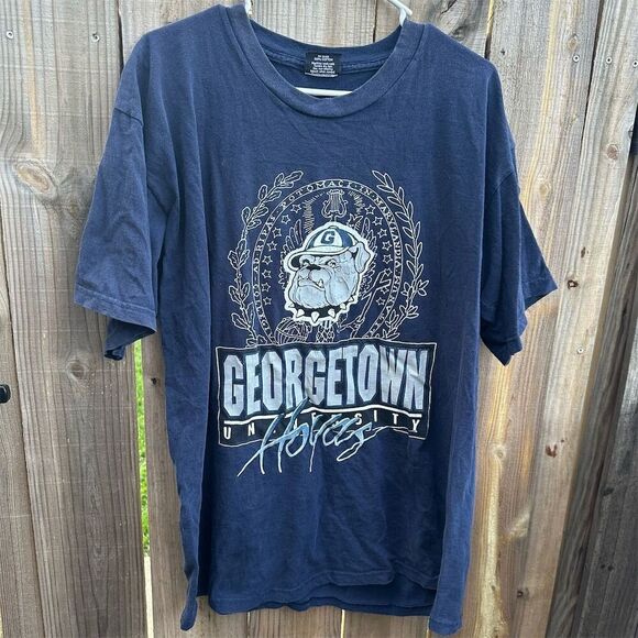 Vintage Georgetown Hoyas Men's XL Blue Graphic T-Shirt 90s Sports Tee - Picture 1 of 5